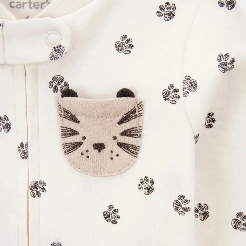 Like new Carters Unisex Baby Kitten Cat Footprint 2-Wat Zip Sleep & Play Pajamas
